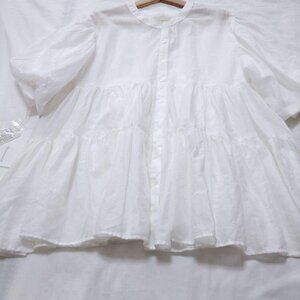 Elffe Classic  Balloon Sleeve Tiered Blouse White